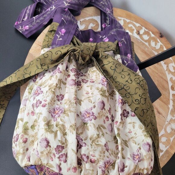 Vintage-Inspired Floral Drawstring Bag With Purple & Green Accents Cottagecore - Picture 7 of 11